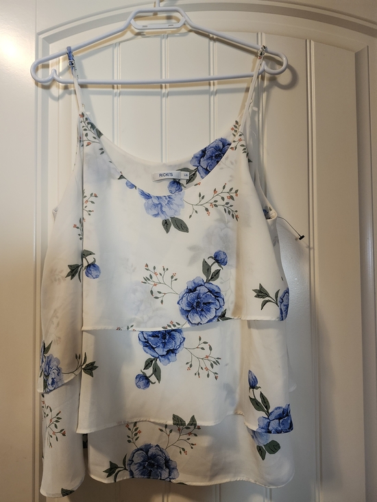 Ricki's Tops - Ricki's White Floral Tiered Camisole - Blue Rose Print